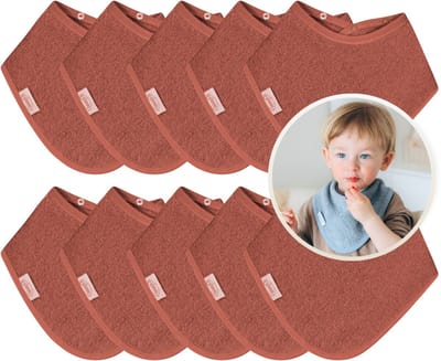 Funnies Bandana Slabbetjes 10 Stuks Copper - Set van 10 Zachte Slabbetjes - Kwijldoekjes - Spuugdoekjes - Gemaakt van 100% Katoenen Badstof - Absorberend, Zacht en Makkelijk Wasbaar - Ideaal voor Baby’s bij Voeden, Kwijlen en Spugen