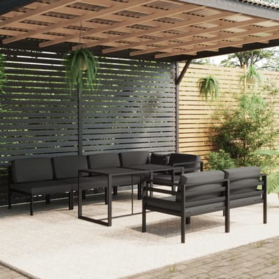 vidaXL - 8-delige - Loungeset - met - kussens - aluminium - antracietkleurig