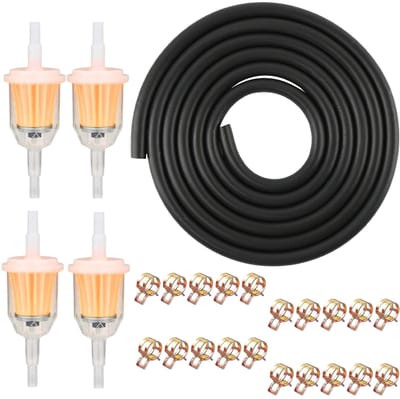 Dailygoods- Benzineslang 2 meter - Brandstofleiding 5 mm - Brandstoffilter 5 mm/8 mm - Slangklemmen 20 stuks - Rubber/Kunststof/Roestvrij staal - Voor auto/motorfiets/scooter/grasmaaier - Brandstofslang
