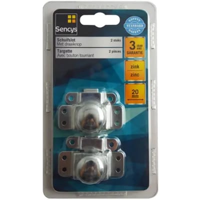 Sencys Schuifslot Met Draaiknop - Zink - 20 Mm - 2 Stuks