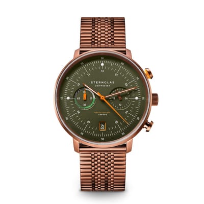 Sternglas S01-HC35-ME10 HAMBURG Heren Horloge - Saffierglas - Staal - Brons/Zilverkleurig - Ø 42 mm - Quartz - Druksluiting - 5 ATM (douchen)