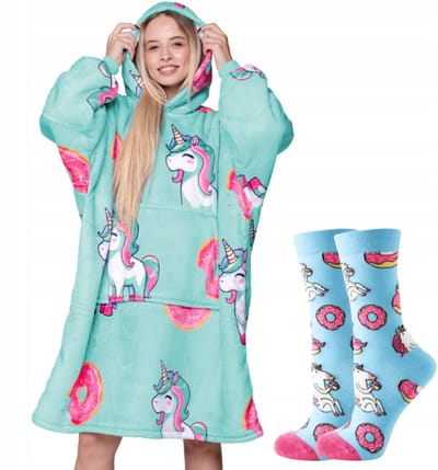 HomeDesign KOCOBLUZA - Oversized Warme Deken Hoodie - Unicorn - XXL - Inclusief Sokjes