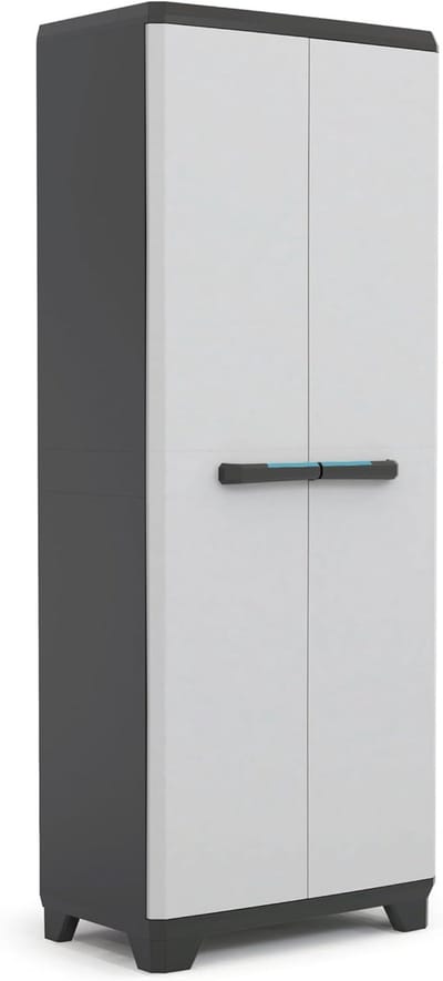 Tuinkast - Tuinkist - Tuinkasten voor Buiten - Tuinberging - Kunststof - 70x40x180cm - Zwart met Licht Grijs