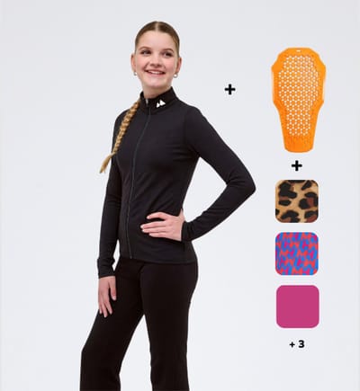 Mountain Hero Rugbeschermer Wintersport Kinderen – Uitwisselbare Beschermingspad – Set met 2 Skipullys Zwart en Blue Echo – Ski en Snowboard - 116