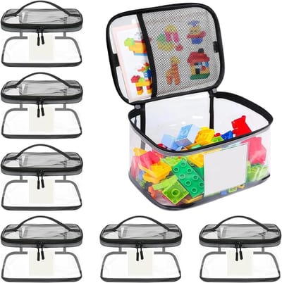 Duurzame en Waterdichte Opbergzakken voor Speelgoed - 6 Stuks Transparante PVC Tassen met Handvatten, Herbruikbare Zipper Reis Organizer voor Kinderspeelgoed