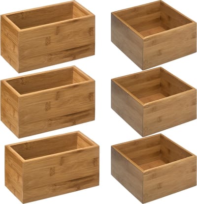 5Five - Opbergkistjes/lade organizers bamboe - 6x stuks - 18x18x9,5 cm en 18x9.5 cm