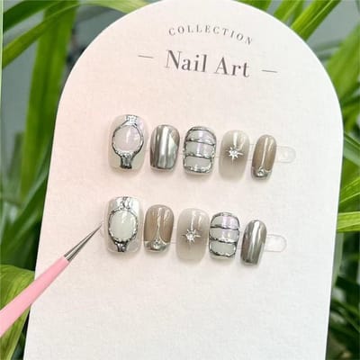 Metallic Stijl Handgemaakte Draagbare Nagels Zwart Roze Hottie Nepnagels Super Cool Korte Plaknagels L