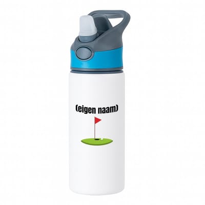 Hacebo® - golf hole vlag met eigen naam waterfles met rietje blauw - Golf - golfers - leuk cadeau voor iemand die houd van golfen - cadeau - kado - water fles - 650ML