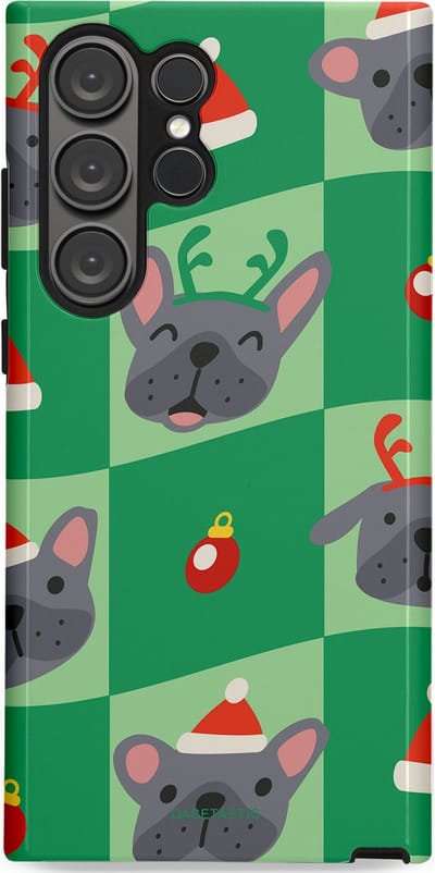 Casetastic hoesje geschikt voor Samsung Galaxy S23 Ultra - Dubbellaagse bescherming - Schattige Kersthondjes - Fashion Case - Groen Grijs