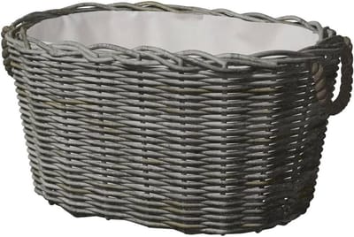 Houtmand met Handvatten - Draagbare Opslag - Haardhout Opslag - Volledig Wilgenmateriaal - 60x40x28cm - Grijs