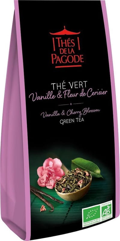 Thés de la Pagode – Groene thee vanille en kersenbloesem - Losse Thee - Biologische thee  (100 gram)
