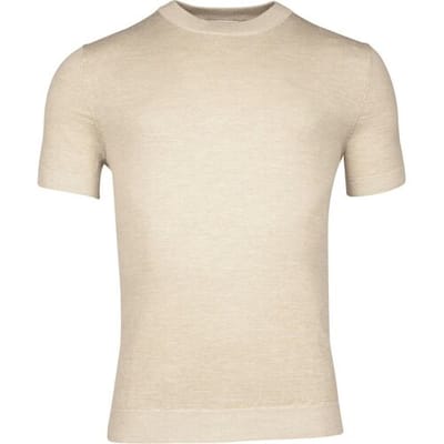 Thomas Maine T-Shirt Crew Neck Merino Linnen Fine Knit Beige / male