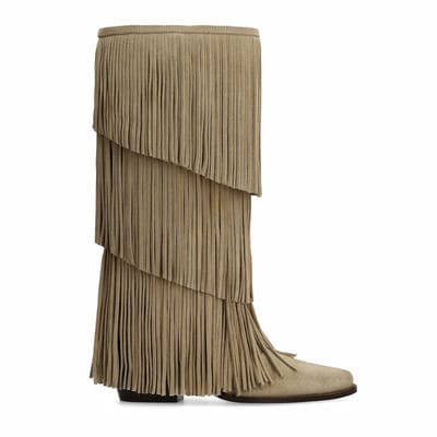 Sacha - Dames - Beige suède laarzen met franjes - Maat 36