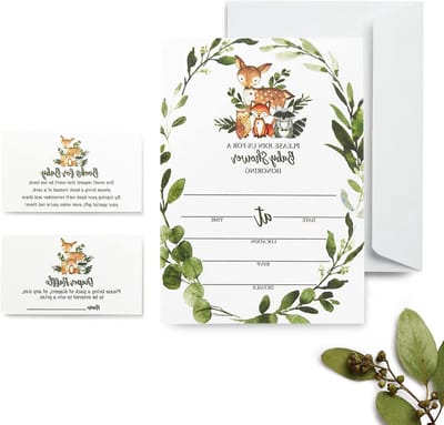 Baby Shower Uitnodigingen - Feestelijke Kaarten - Babyborrel Organiseren - Genderneutrale Set - 5x7 inch - Groen Bruin Grijs