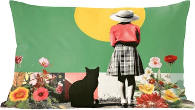 Sierkussens - Kussentjes Woonkamer - 60x40 cm - Retro - Meisje - Kat - Zon