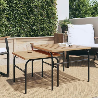 vidaXL - 2-delige - Tuintafeltjesset - staal - bruin - en - zwart