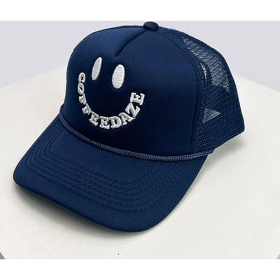 Nouvelles Casquettes de Baseball Unisexes Broderie Lettres Visage Souriant Protection Solaire Style Américain Respirantes Hip Hop Casquettes de Camionneur Polyvalentes Maille 52-60cm naval