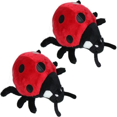Cornelissen Pluche lieveheersbeestje knuffel - Set van 2x stuks - rood/zwart - 15 cm - Insecten dieren knuffels