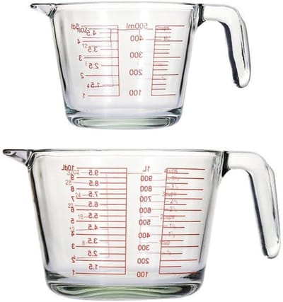 Pack van 2 Maatbekers - Glazen Maatbekers - Maatbeker met Schaal - Temperatuurbestendige Glazen Maatbeker - Melk Maatbeker voor Koffie - Keukenhulpmiddelen en Bakken