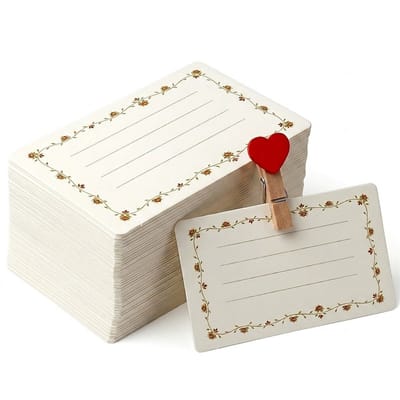 Wit beige uitnodigingen kaarten met bloemen rand en lijnen - kleine blanco kaarten set 20 stuks voor bruiloft verjaardag jubileum - minimalistische wenskaarten bericht kaarten visitekaarten 5.7 x 9 cm
