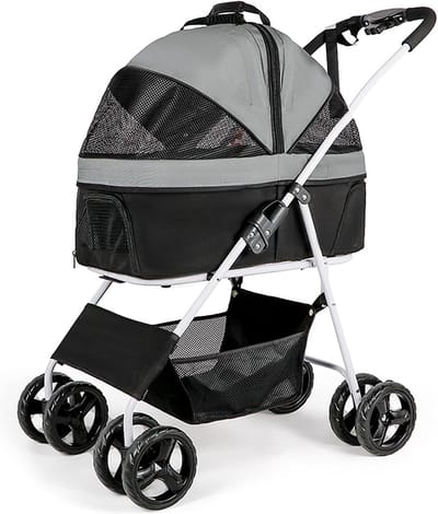 Huisdieren Wandelwagen - Dierenbuggy Transportkar - Reizen met Huisdieren - Opvouwbaar Stevig Frame - 20 kg Draagvermogen - Grijs
