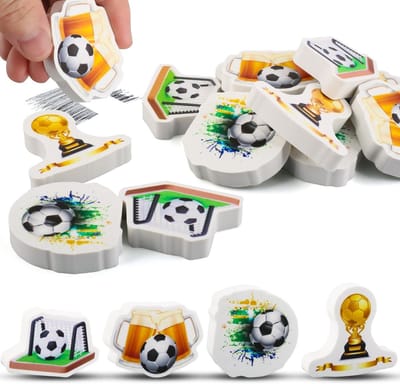 Set van 12 Voetbal Gum, 4-5 cm, Groot Voetbal Gummen voor Kinderen, School, Verjaardag, Cadeau voor Jongens en Meisjes