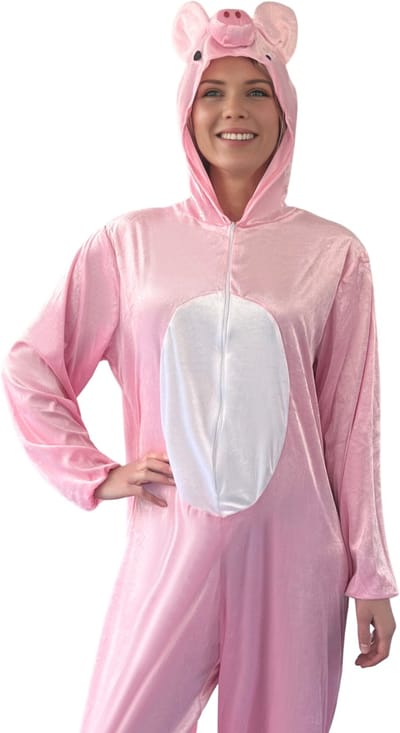 Partychimp Onesie Varken Kostuum Varken Pak Mascotte Verkleedpak Varken Halloween Kostuum Volwassenen Horror Varken Carnavalskleding Heren Carnavalskleding Dames Verkleedkleren Volwassenen Carnaval - Maat M/L - Roze