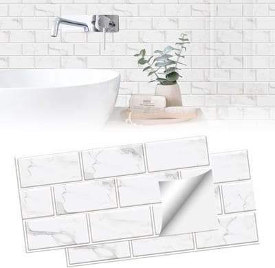 Tegelstickers 30x15 cm - Zelfklevende Muurstickers voor Keuken en Badkamer - 12 Stuks Wit