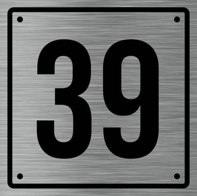 Huisnummerbord 39 - Incl. Schroeven en Pluggen – Acrylaat - 10 x 10 cm - RVS met Zwart
