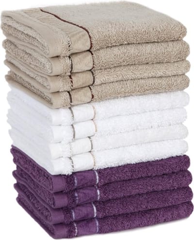 Set van 3 Gastendoeken Beige met ingeweven Sierboord, Bamboe /Katoen, Gemaakt in Frankrijk