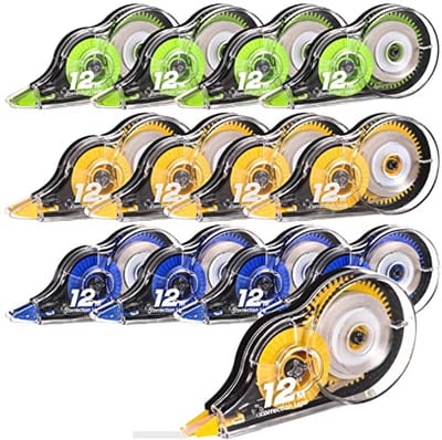 Set van 12 Correctierollers voor Kantoor en School - 12 m x 5 mm Correctietape in Meerdere Kleuren
