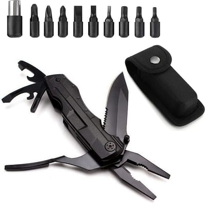 New Age Devi - 14-in-1 zakmes met blikopener, flesopener, zakmes, schroevendraaier en 9 verwisselbare schroeven. Inclusief handig draagetui voor survival, camping en wandeltochten!
