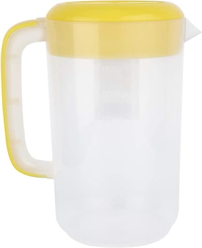 Grote capaciteit plastic waterkan van 4000 ml met deksel voor ijsthee, sap en dranken, ideaal voor thuis en restaurants (Geel)