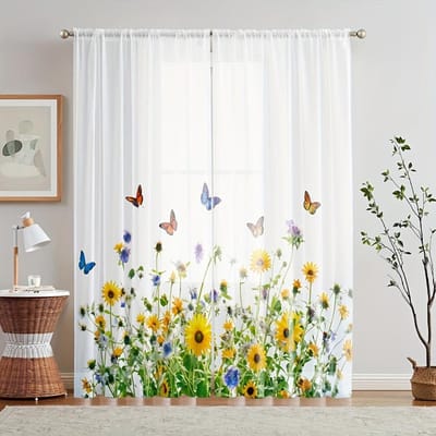2-Delige Betoverd Bos Fee Vlinder Transparante Gordijnen Tunnelzak Design Voor Woonkamer Slaapkamer Raamdecoratie Machinewasbaar 100W130H(CM)40x51in&Grommet Top