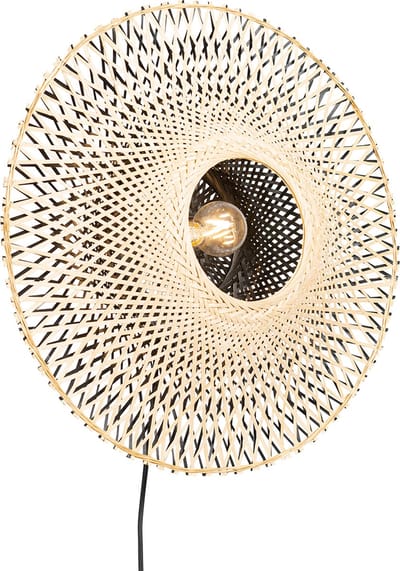 QAZQA rina - Oosterse Dimbare LED Smart Wandlamp incl. wifi met Dimmer voor binnen - 1 lichts - D 19 cm - Naturel - Woonkamer | Slaapkamer | Keuken