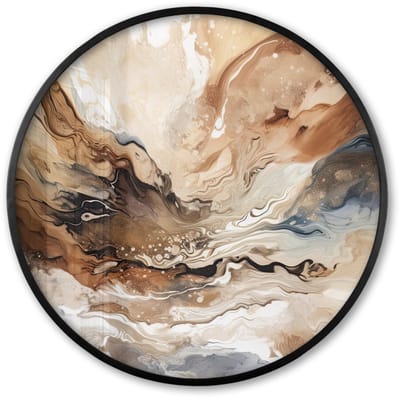 Poster in lijst Rond - Fotolijst 60x60 cm - Posters - Abstract - Kunst - Verf - Beige - Modern - Ronde posterlijst zwart - Decoratie - Wanddecoratie woonkamer - Muurdecoratie slaapkamer