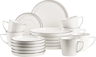 Mäser Koffieservies SITA 18-delig met Zwarte Rand - Compleet Servies voor 6 Personen - Elegante Porseleinen Koffiekopjes en Schotels - Moderne Tafelservies Set