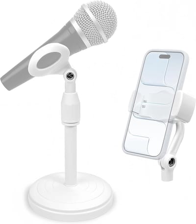 Verstelbare Microfoonstandaard voor Desktop met Telefoonhouder, Geschikt voor Studio, Livestreaming en Podcasts