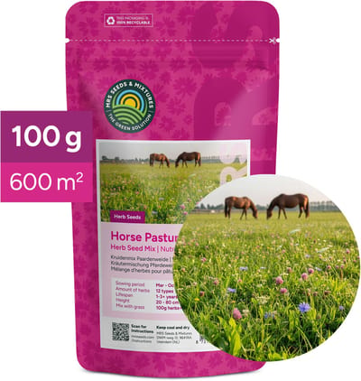 MRS Kruidenmix paardenweide - 100 gram voor ca. 600 m² - Mengsel van 12 soorten kruiden - Gezondheid & weerstand verhogend - Voor een smakelijke weide - Eenvoudig te zaaien
