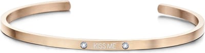 Key Moments 8KM-B00470 - Stalen open bangle met tekst - * kiss me * - zirkonia - one-size - cadeau - rosékleurig