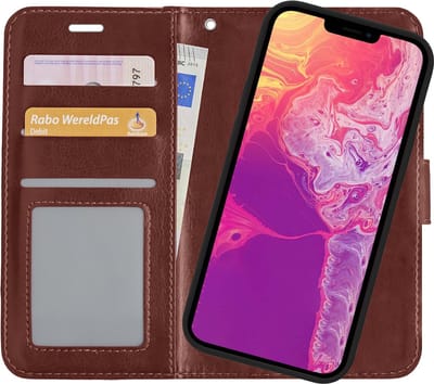 Hoesje 2 in 1 - Geschikt voor Apple iPhone 13 Mini - Met Uitneembare Hard Cover - Bookcase - Wallet Case - Met Pasjeshouder - Book Case - Uitneembaar - Pashouder - Kunstleer - Bruin
