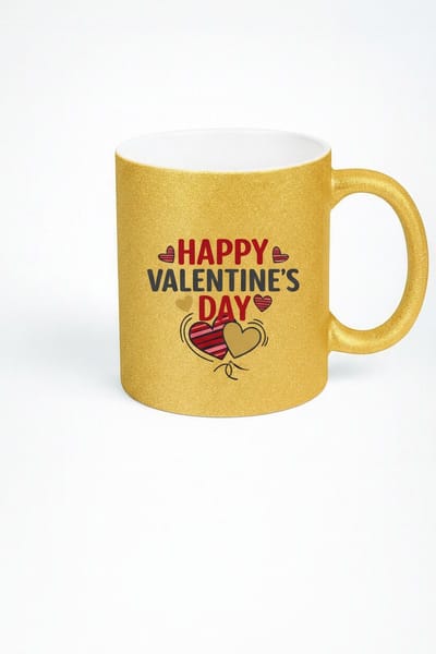 Gouden Glitter Valentijnsdag Mok - 'Happy Valentine's Day' met Hartjes Design | Romantisch Cadeau
