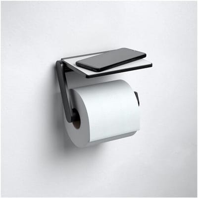 Keuco Plan Black Selection toilet paper holder with shelf 14973370000