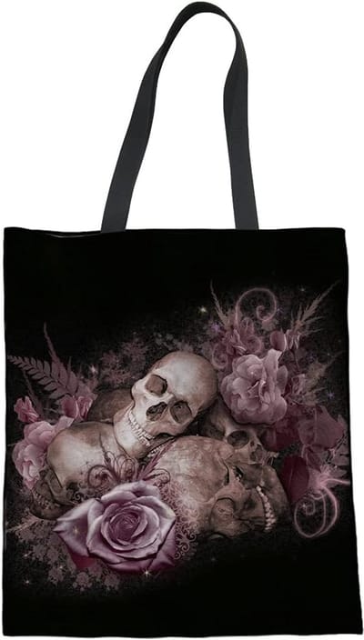 Canvas Tote Bag - Schoudertas Dames - Dagelijks Gebruik - Exquise Print - 34 x 42 cm - Bloemen Schedel