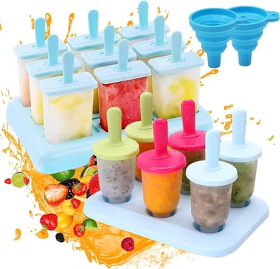 15pcs Ice Molds Popsicle Molds Reusable Ice Molds Popsicle Molds with Plastic Rods, Cylindrical and Square Ice Mold - ShopVlot