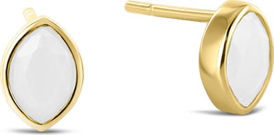 New Bling 9NB-0707 Zilveren Oorknopjes - Dames - Nano Opaque - Ovaal - 8 x 6,5 mm - Wit - Zilver - Gold Plated (Verguld/Goud op Zilver)