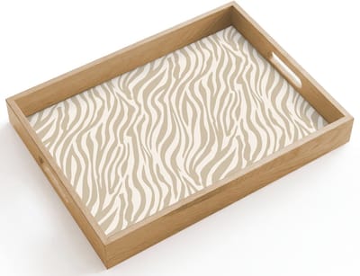 Dienblad hout 40x30 cm - Schootdienblad - Zebra - Patroon - Beige - Borrelplank rechthoek - Plateau dienbladen