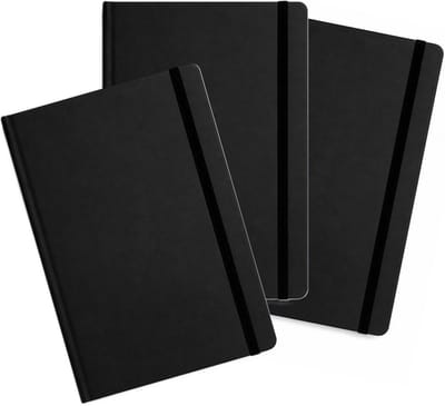 Bellatio Design Notitieboekje - 3x - A5 formaat - met elastiek - zwart - 100 pagina - schriften