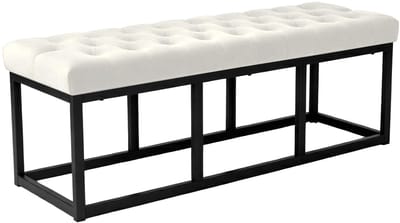 CLP Bank Polson - Gestikte Zitbank - Metalen Frame Mat Zwart - 200 kg Belastbaar - Modern Design - creme