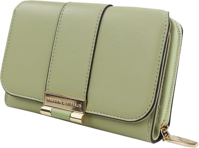 Dailygoods - Andiker Damesportemonnee, ruime drievoudige portemonnee met ritssluiting, muntvak, metalen drukknop, meerdere vakken en eenvoudig effen design, groen, 15 x 10 x 4 cm, Hedendaags